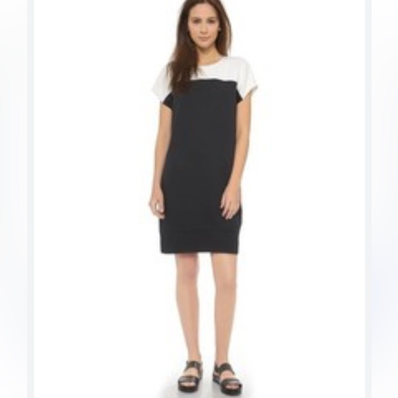 Vince Colorblock Short Sleeve Shift Dress Pockets Black/White Small - Picture 1 of 10